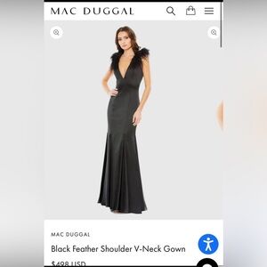 Mac Duggal Black Gown with Feather Accents